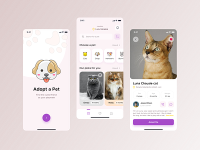 Pet Adoption App adopt a friend adopt pets animals design figma mobile app pets ui ux uxui design