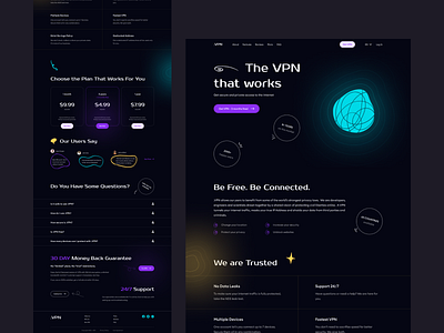 Landing Page for VPN Service design funky illustrations landing page neon style trendy ui ux vpn web design