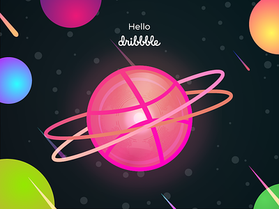 Hello Dribbble! black debuts dribble first first shot hello hello dribbble illustration logo planet shot space