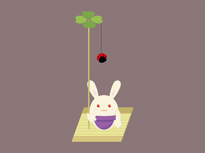 Rabbit with one ladybug clover cute illustration ladybug rabbit