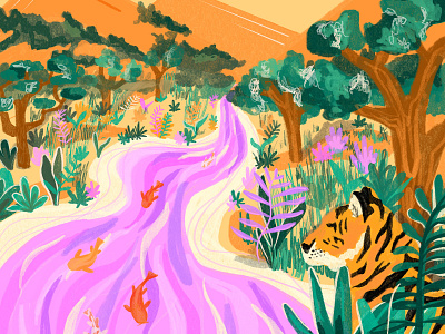 A Tigers Dream dream illustration nature procreate tiger