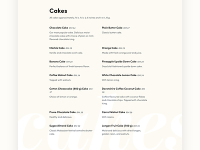 Menu bakery cakes design menu restaurant restaurant branding ui ux website