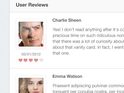 User Reviews avatar heart image profile rating ratings reviews user