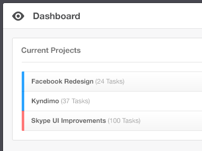 Project List dashboard gtd header list projects tasks