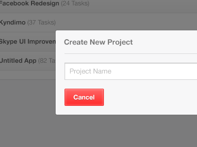 Modal Window button cancel input modal name overlay project red text window
