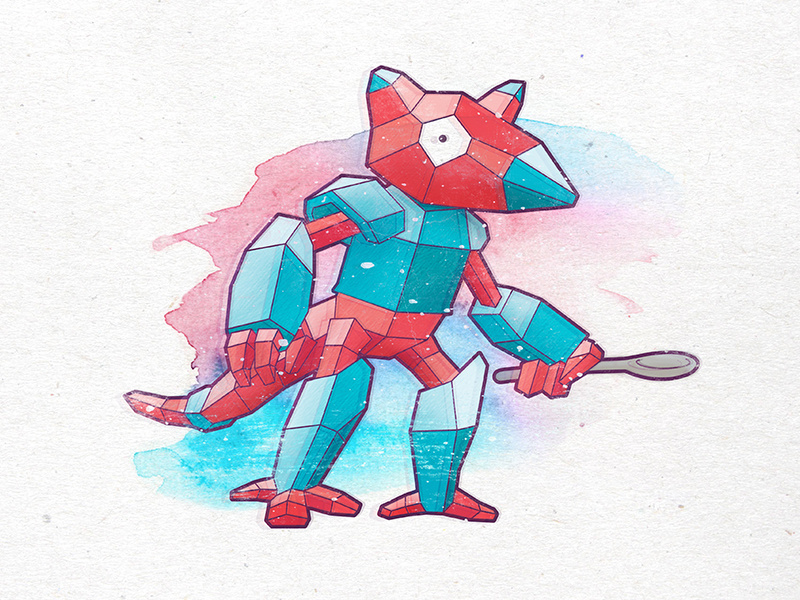 Poryra (Porygon + Abra) watercolor abra porygon polygon illustration pokemon