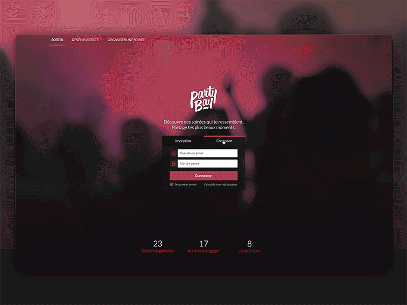 Partybay - Finale Landing page event landing page music party partybay red soirée website