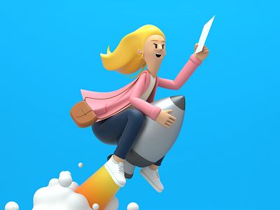 Launch 3d c4d character design girl illustration launch render rocket