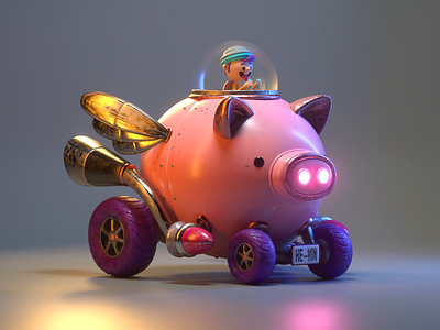 Pig truck 3d c4d car character design illustration pig render truck