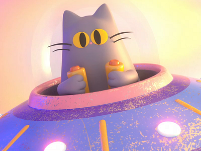 Cat machine 3d animation c4d cat character design illustration machine render