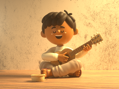 Boy and guitar 3d boy c4d character design guitar illustration mexico render