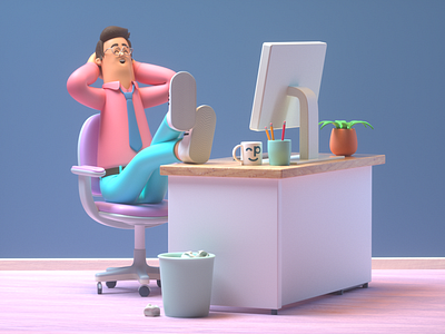 Working 3d c4d character design illustration man office person render working