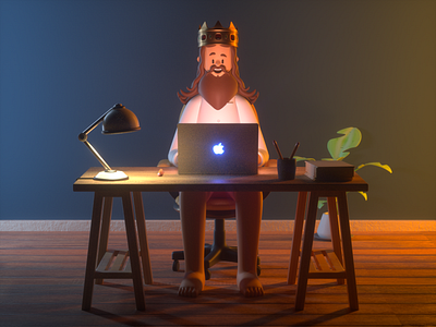 King working 3d c4d character design illustration king person render working