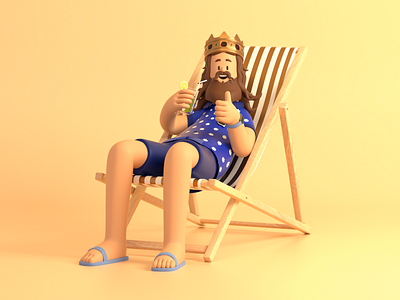 King 3d beach c4d character design illustration king person render