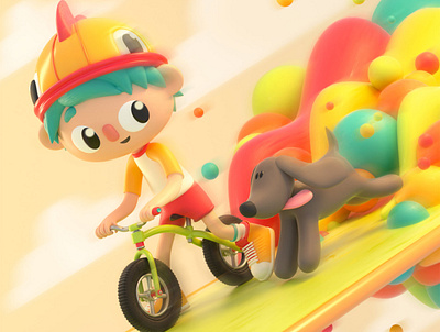 Friends 3d bike c4d character children design dog friends illustration pet render