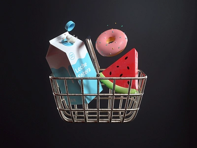 Market 3d app c4d design donut icon illustration market milk watermelon