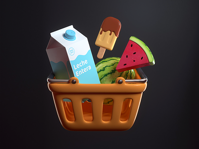 Market 3d app c4d design icon illustration market milk render watermelon