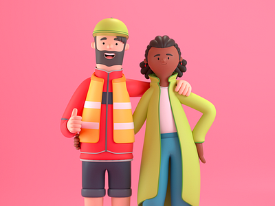 Friends 3d c4d character design firend illustration postman render tourist