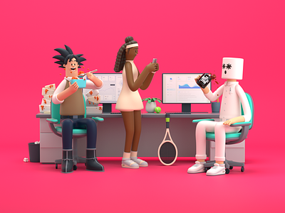 PEOPLE 3d c4d character design goku illustration office people render selfie