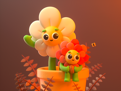 FLOWERS 3d c4d character cute design flowers illustration render