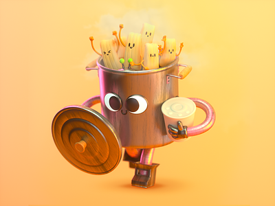 OLLA TAMALES 3d c4d character cooking cookingpot design food illustration render robot tamales