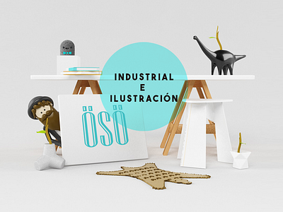 Industrial illustration 3d bear book character illustration industrial monster plant product table