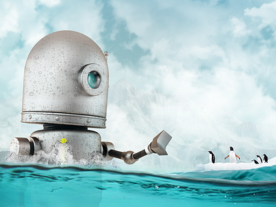 Robot & Penguin 3d charcater digitalart edition penguin photography polar render robot sea