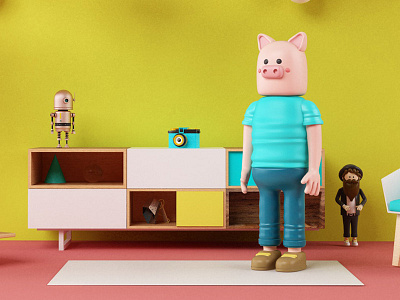 Pig-head house 3d arttoy character house illustration pig render