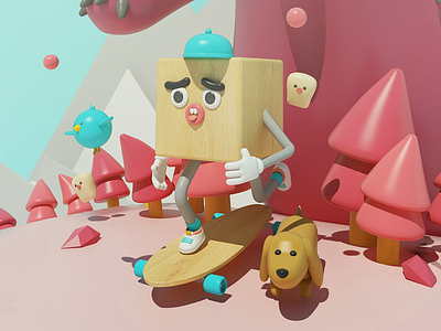 BEAR & CUBE 3d bear c4d characters dog illustration