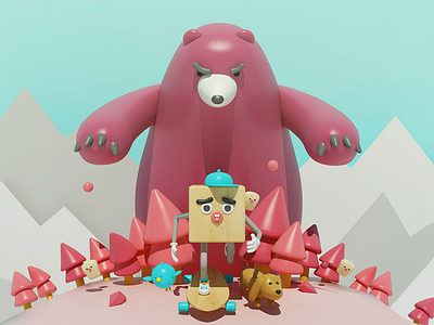 BEAR & CUBE 3d bear c4d character cube illustration