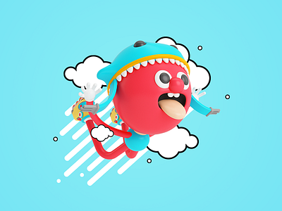 Flying skater 2d 3d c4d candy character illustration