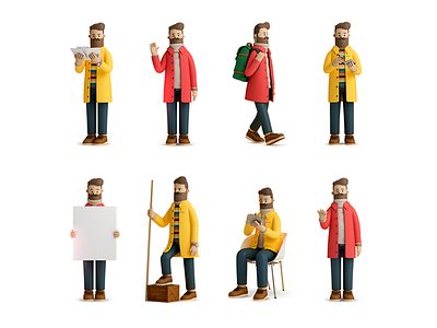 CHARMING MAN / positions 3d c4d character charming design hi illustration man