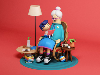 GRAND MOTHER 3d c4d character child family grandmother illustration