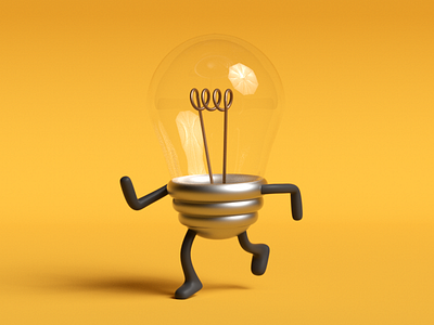 LIGHT RUN 3d bulb c4d character illustration light render run