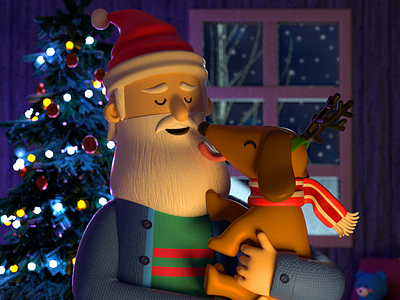 CHRISTMAS 3d c4d character design dog illustration render santa claus