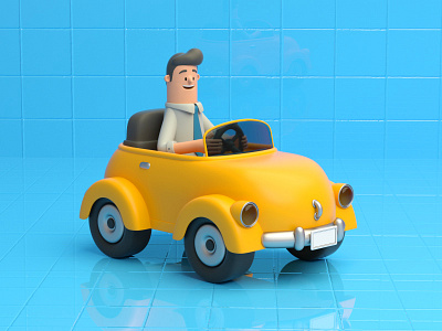 DRIVE MY CAR 3d c4d car character design driving illustration render