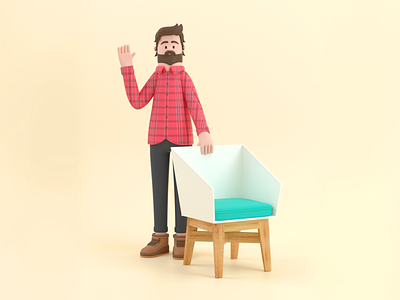Carpenter 3d c4d carpenter chair character design illustration render