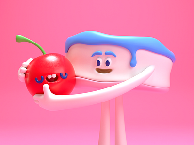 CHERRY & CAKE 3d c4d cake character cherry design fruit illustration render