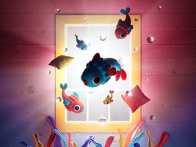 WINDOW 3d c4d character design fish illustration magic render window