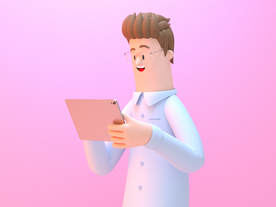 Office man 3d c4d character design illustration ipad man office person render