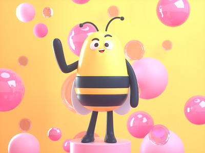 Bee, hi! 3d bee c4d character design fun illustration render