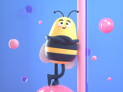 Bee thinking 3d bee c4d character design fun illustration render