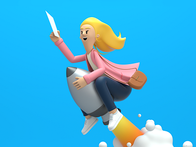 Girl on Rocket 3d c4d character design fly girl illustration render rocket