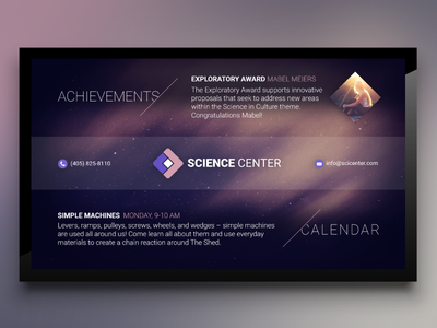 Science Center for Digital Signage achievements calendar digital layout purple science signage
