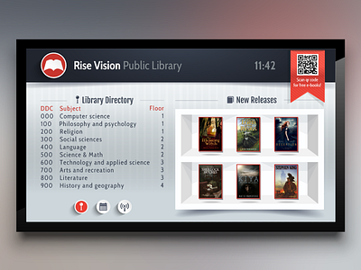 Library Template for Digital Signage books calendar digital signage directory display events library news qr code