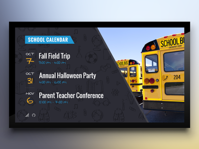 Digital Signage for Education bus calendar digital signage education events grade school k 12 school yellow