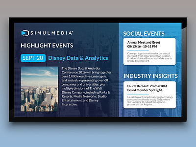 Simulmedia Digital Signage blue calendar digital signage events google new york spreadsheet widget