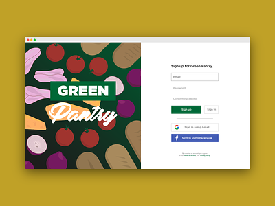 Green Pantry sign up form design foodapp illustration sign up form sign up page sign up ui signup social media design ui