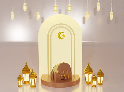 3D Realistic Traditional Mosque Drum And Lantern Ramadan 3d animation branding graphic design motion graphics ui