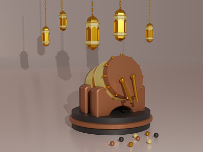 3D Realistic Ramadan Drum with Lantern Illustration 3d animation branding graphic design logo motion graphics ui